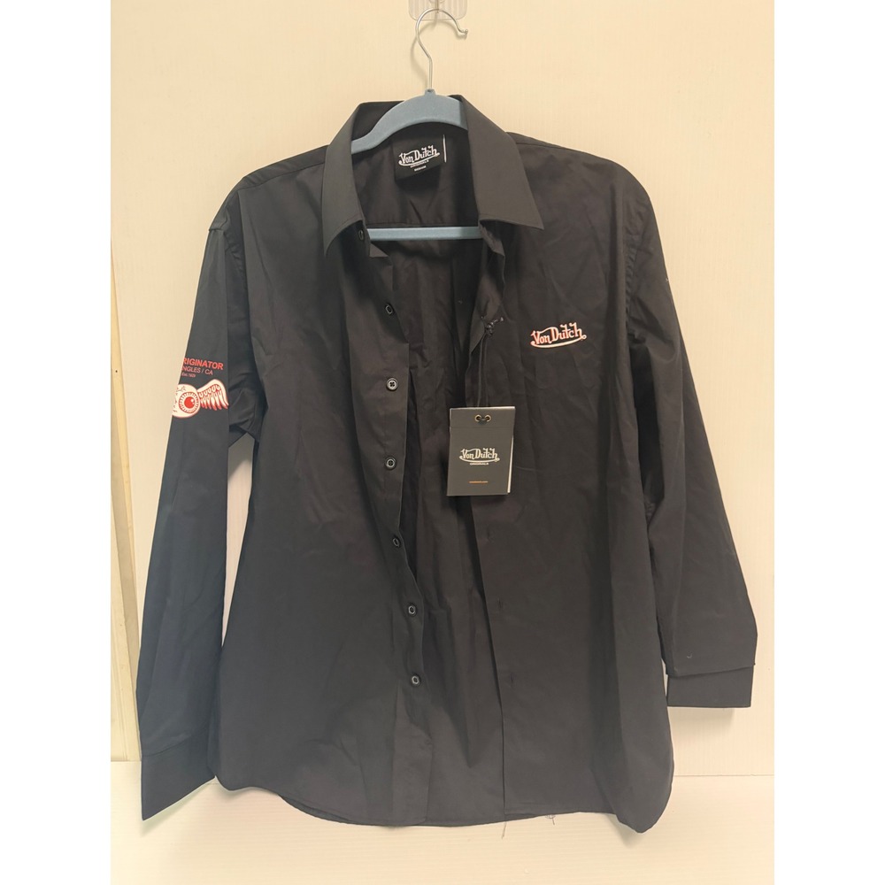 Von Dutch Originals Mens Black Button Down Shirt Flying Eyeball Graphic Medium
